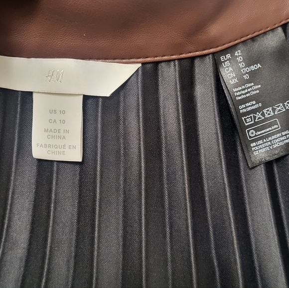 H&M Brown Leather Midi A-Line Pleated Skirt Full Circle - Picture 8 of 15